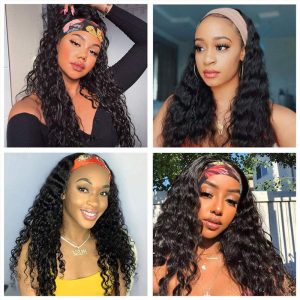 Headband Wig Human Hair Water Wave Headband Wigs Brazilian Virgin Hair Wet and Wavy Headband Wig Curly Human Hair Wigs for Black Women None Lace Front - Image 3