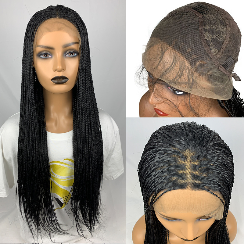 Box Braided Wigs For Black Women Braiding Hair 13X6 Micro Braids Wig Lace Front Wig Braided Wig Fake Scalp Synthetic Heat Resistant Fiber Micro Croche - Image 3