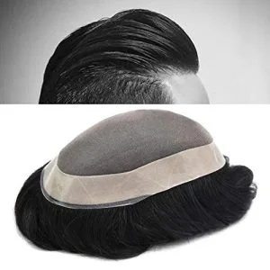 Toupee for Men Human Hair Pieces Fine Mono Lace Top PU Perimeter European Hair Replacement System 7x9inch 1B Color Men Wigs - Image 2
