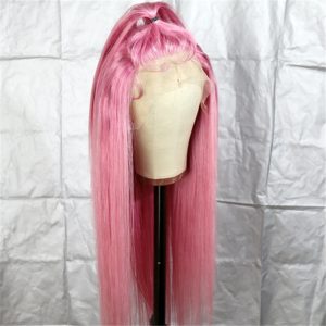 Peruvian Hair Long Lace Front Pink Wigs Straight Style - Image 3
