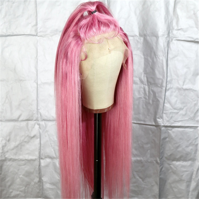 Peruvian Hair Long Lace Front Pink Wigs Straight Style - Image 3