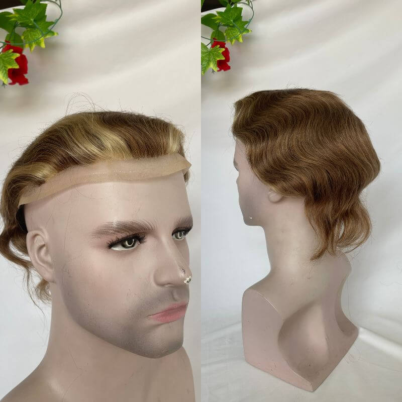 Full Lace 10X8 Inch Toupee 4mixed 27 highlight 613 Front Colored Mens Hair Remy 100% Human Hair Toupee for Men 100% European Hair System - Image 5