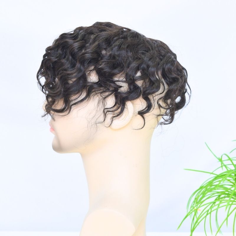 ?Swiss Full Lace Men’s Toupee European Human Hair Replacement System for Men Hairpiece ?Loose Curly #1B Black Color 10x8 inch ? - Image 5