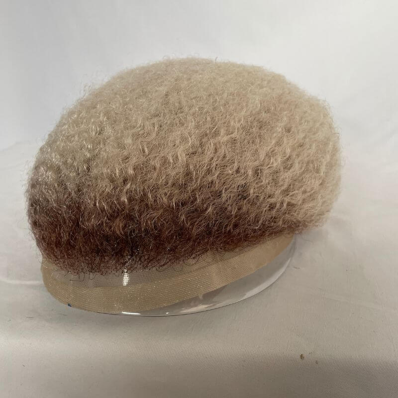 Men Toupee Human Hair Afro Curly Ombre #60 White Color Toupee for Men 8x10 inch Afro Curl Toupee for Black Men Full French Lace Hair System 360 Weave Men Toupee Hair System - Image 25