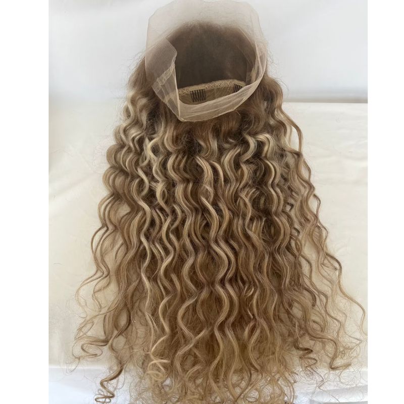 Human Hair Wigs Highlight Brown and Light Blonde Ombre Wavy Curly 360 Lace Front Wigs 150% 180% Density European Human Hair Wigs For Women Preplucked - Image 5