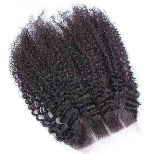 Alternative view of Human Hair HD Lace Closure Indian Remy Hair Afro Kinky Curly Free Part Lace Closure 4x4 inchs Natural Color