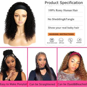 Kinky Curly Headband Wig Human Hair Wigs for Black Women Curly Headband Wigs Human Hair Glueless Brazilian Virgin Hair None Lace Front Wigs Remy Hair - Image 3