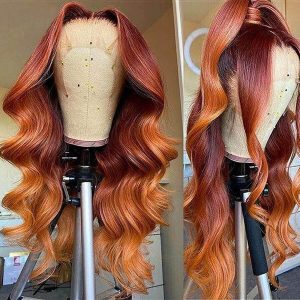 Alternative view of Ombre Body Wave Human Hair Wigs for Black Women Ombre Red Orange Ginger Glueless Wigs Human Hair Pre Plucked 150% Density HD Lace Front Wigs Human Hair Body Wave Frontal Wigs Human Hair Pwigs