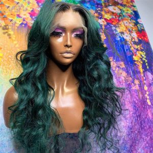 1B Green Colored Human Hair Wigs Brazilian Remy Hair Ombre Lace Front Wig Body Wave Part Lace Wigs For Women Bleached Knots 150% - Image 4