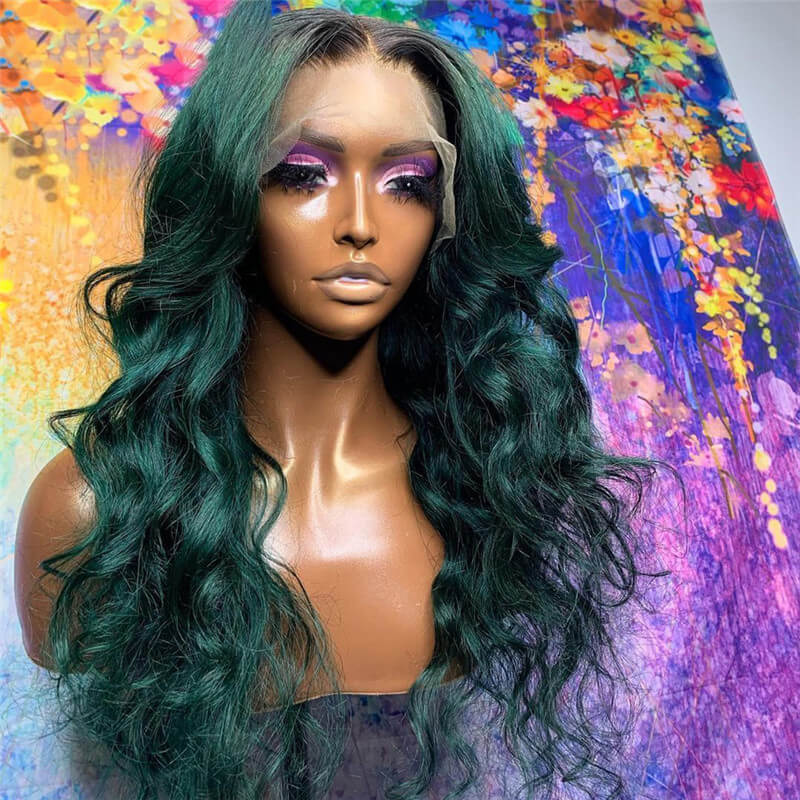 1B Green Colored Human Hair Wigs Brazilian Remy Hair Ombre Lace Front Wig Body Wave Part Lace Wigs For Women Bleached Knots 150% - Image 4
