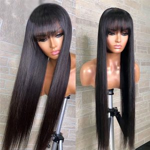 Straight Lace Front Wig With Bangs Remy Brazilian 13x4 Lace Front Human Hair Wigs For Black Women Bang Wig Human Hair Frontal - Image 2