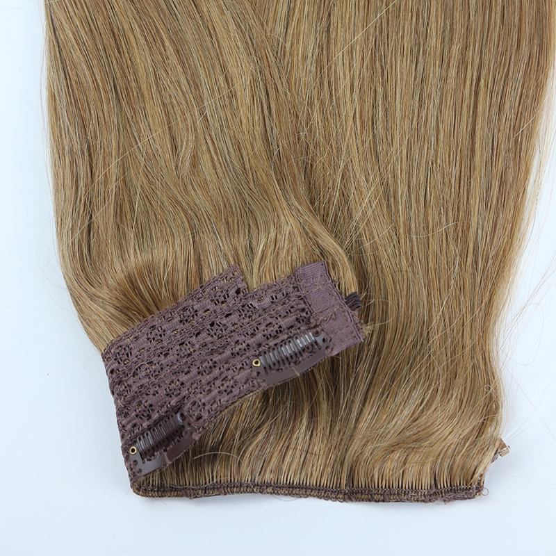 Color #8 Human Hair Flip in Hair Extension Fish Line Hair Extension - Image 3