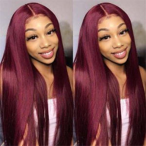 Alternative view of 99J Straight/Body Wave 13X4 Burgundy Hd Lace Front Pre Plucked Colored Human Hair Wigs For Women