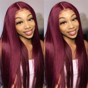 Alternative view of 99J Straight/Body Wave 13X4 Burgundy Hd Lace Front Pre Plucked Colored Human Hair Wigs For Women