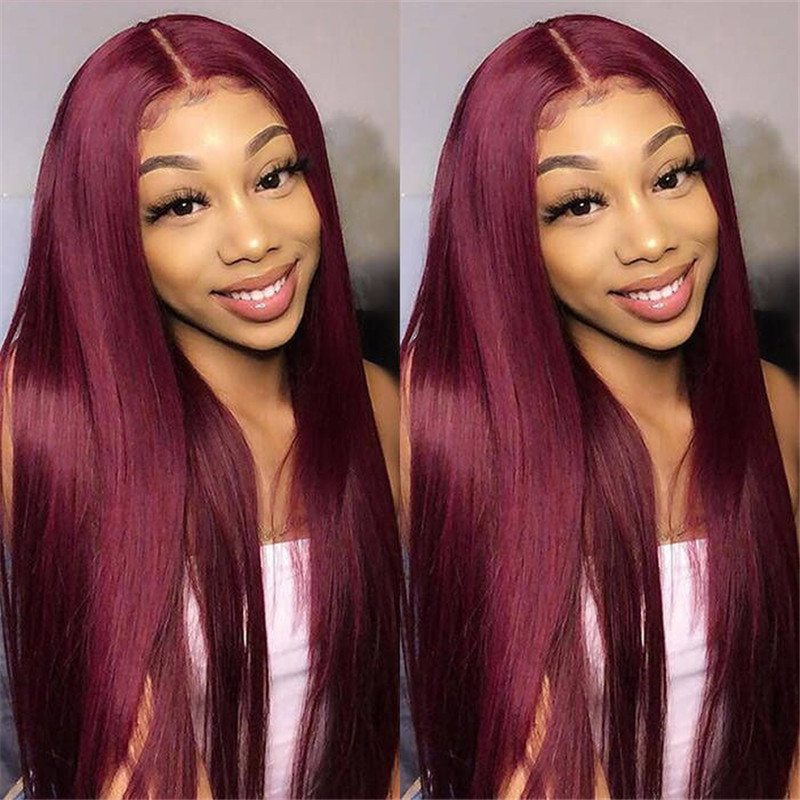 99J Straight/Body Wave 13X4 Burgundy Hd Lace Front Pre Plucked Colored Human Hair Wigs For Women - Image 2