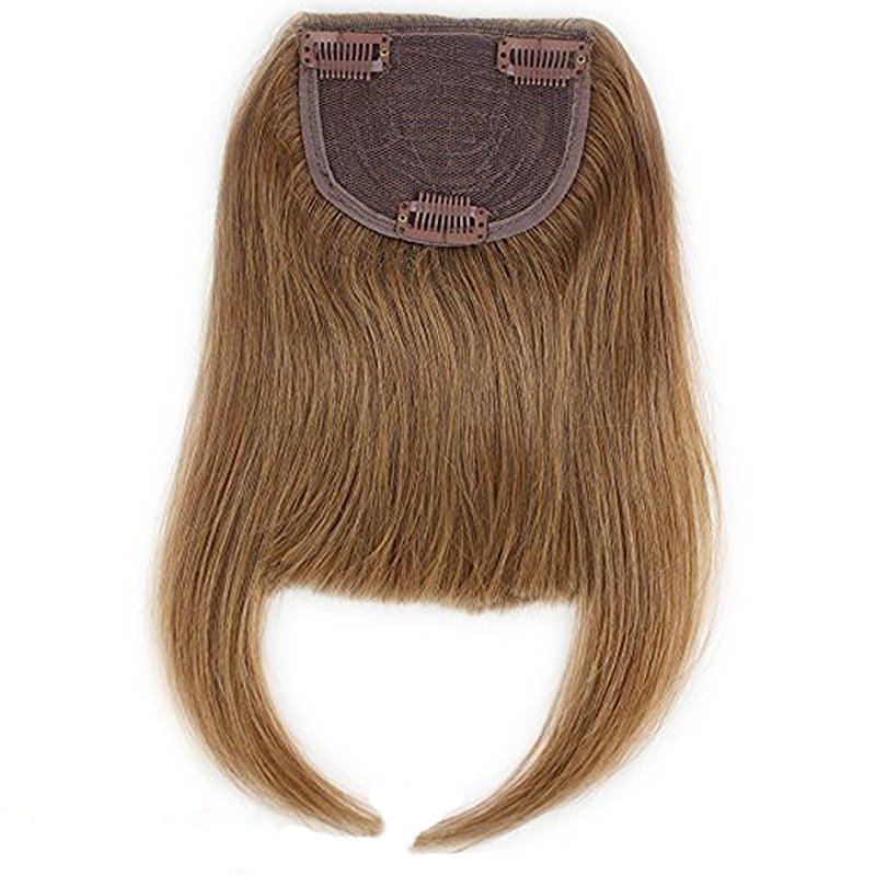 #8 Blonde Clip-in Front Hair Bangs Full Fringe Short Straight Hairpieces Brazilian Virgin Human Hair Extensions for women 6-8inch (#2) - Image 4
