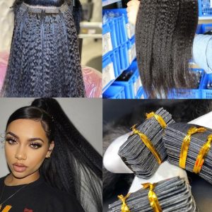 Kinky  Straight Hair Tape In Hair Extensions Brazilian Remy Tape Hair 40pcs For Black Women Skin Weft Tape Glue In Hair Extensions - Image 3