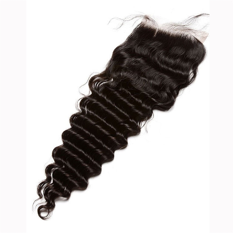 4x4 HD Lace Closure Cambodian Human Remy Hair Deep Wave Free Part Lace Closure Hair Piece 4x4 inchs Natural Color - Image 2