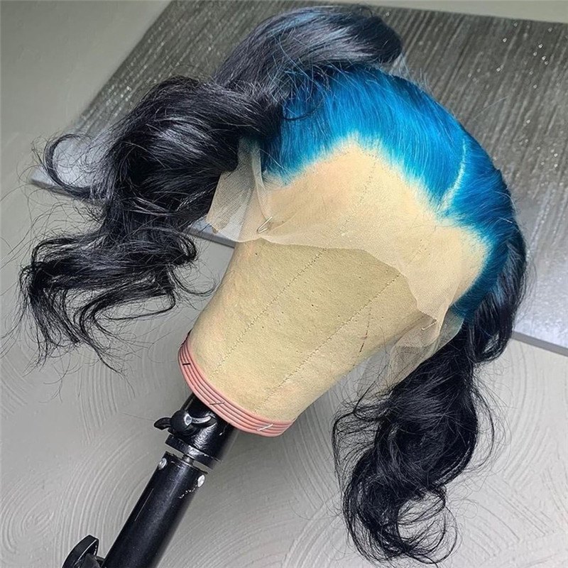 Body Wave Grey Ombre Lace Front Wig Brazilian Yellow Blue Lace Front Human Hair Wigs Transparent Part Lace Colored Wigs 150% - Image 3