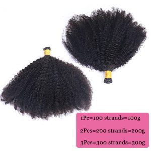 Afro Kinky Curly I Tip Microlinks 100% Human Virgin Hair Weave Bundles Brazilian I Tip Hair Extensions Natural Black Pwigs - Image 6