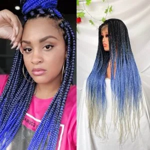 9x6 Lace Ombre Wigs 36 Inch double Lace Front Box Braided Wigs Knotless Lace Frontal Wig Synthetic Black Hand Braided Cornrow Braids Wigs With Baby Hair