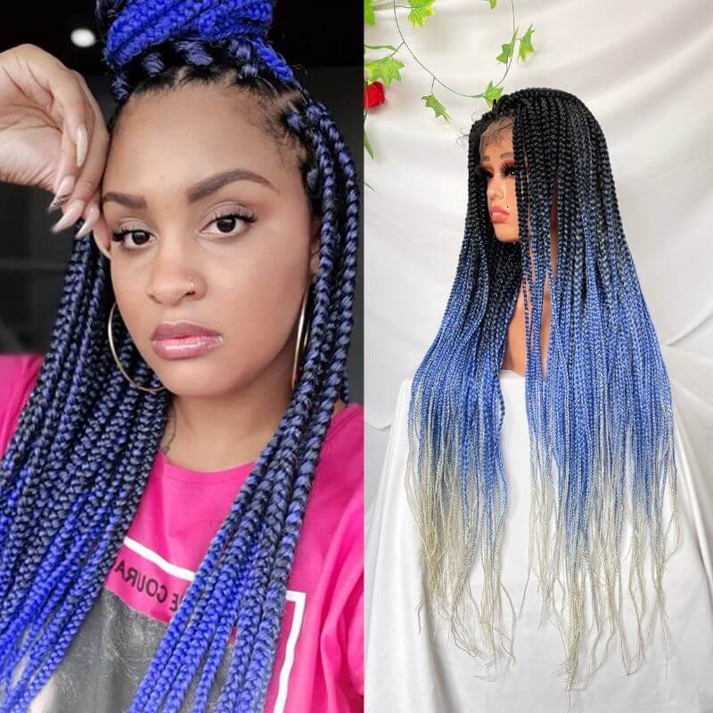 9x6 Lace Ombre Wigs 36 Inch double Lace Front Box Braided Wigs Knotless Lace Frontal Wig Synthetic Black Hand Braided Cornrow Braids Wigs With Baby Hair