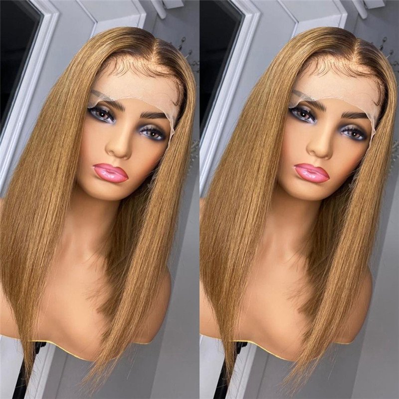 150% Density 13x4 Bob Honey Brown Lace Front Wig T4/27 Honey Blonde Wig Ombre Human Hair Wigs Brazilian Remy Lace Closure Wig - Image 3