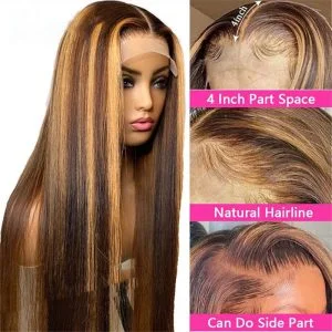 Alternative view of 4/27 Highlight Hd Lace Front Wigs Ombre Oreo Straight Human Hair Pre Plucked Natural Hairline