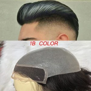 Alternative view of Toupee for Men 100% Human Hair Swiss Lace Front Hair Pieces PU V-looped Men's Hair Replacement System 1B Mixed 80% Grey Hair