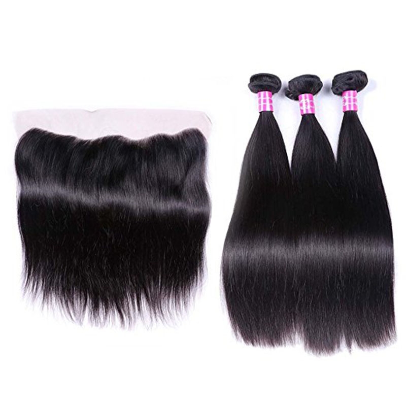Natural Straight Hair 3 Bundles With Frontal Closure 13x4 Ear To Ear Lace Frontal With Bundles Unprocessed Human Hair - Image 5