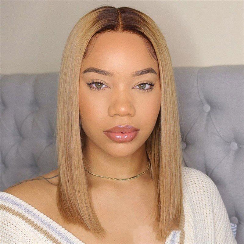 Straight Bob T4 27 honey blonde lace front wigs 150% Peruvian Remy Hair Bob Colored Human Hair Wigs For Women 4x4 Closure Wig - Image 3