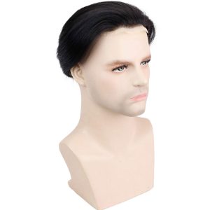 Men's Toupee Hairpieces 100%Virgin Human Hair Replacement System Hair Topper Pieces for Men French Lace Net with PU Base Size 4.33x6.69 inch 1B Black - Image 4