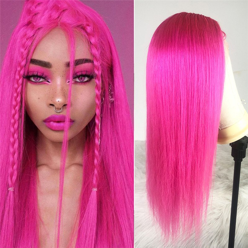 Straight Pink Lace Front Wig Brazilian Remy Hair Pink Bob Ombre Human Hair Wig Pink Closure Wig Transparent Lace Wigs For Women
