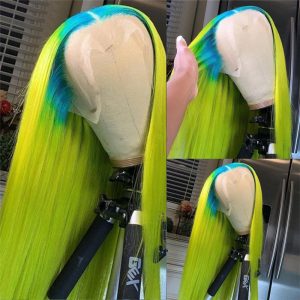 Light Green Straight HD Lace Frontal Wig Brazilian Remy Ombre Colored Human Hair Lace Front Wigs Pink HD Transparent Wig 28inch - Image 2