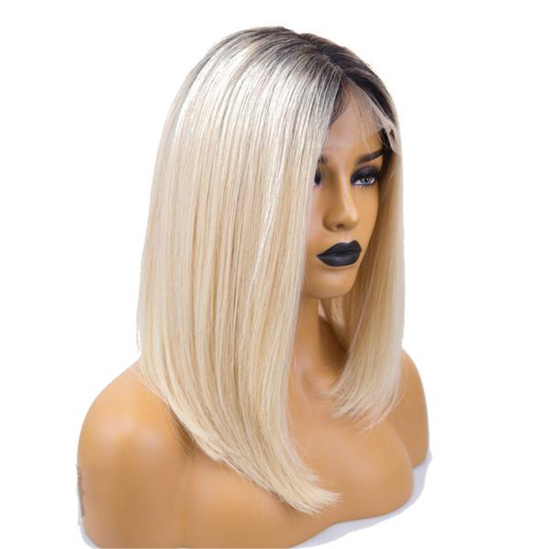 Lace Front Bob Wig With Blonde Dark Root Color - Image 3