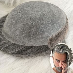 Toupee for Men 100% Human Hair Swiss Lace Front Hair Pieces PU V-looped Men's Hair Replacement System 1B Mixed 80% Grey Hair - Image 33