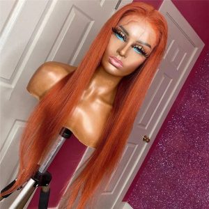 Alternative view of Straight Lace Front Wig Colored Human Hair Wigs Ginger Orange Lace Front Human Hair Wigs For Women 28Inch Brazilian Ombre Wigs