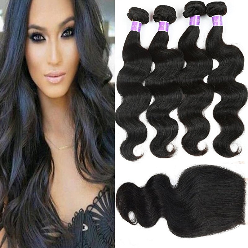 Virgin Hair 3 bundles With Closure Body Wave Free Part Unprocessed Human Hair Bundles Weave Weft with Lace Closure Natur
