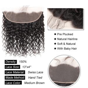 Alternative view of Human Hair Natural Color Hair Bundles With 13x4 Lace Frontal Pre Plucked Bleached Knots