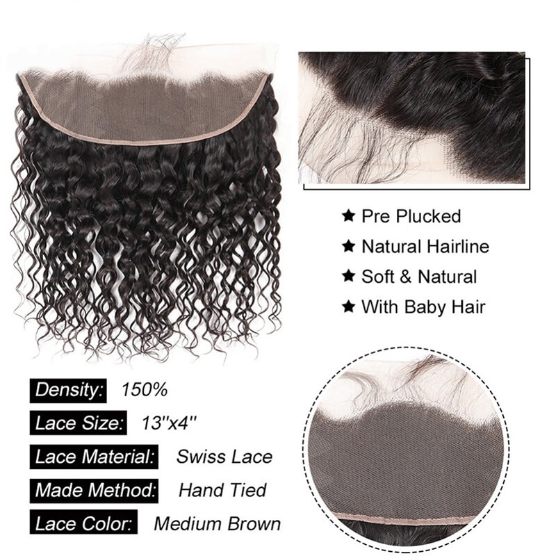 Human Hair Natural Color Hair Bundles With 13x4 Lace Frontal Pre Plucked Bleached Knots - Image 2