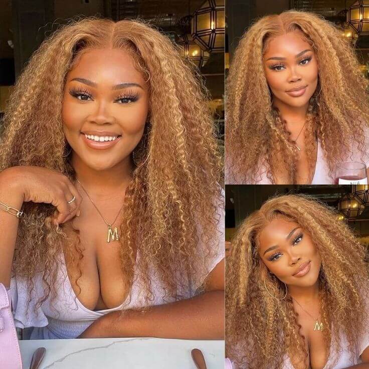 Ombre Honey Blonde Highlight HD Transparent Lace Front Wigs Ombre Color Jerry Curly Human Hair Wigs Pre Plucked 13x4 Lace Front Wigs 150% - Image 3