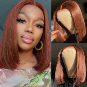 Indian Hair Human Hair 33 Reddish Colored  Lace Front Bob Wig