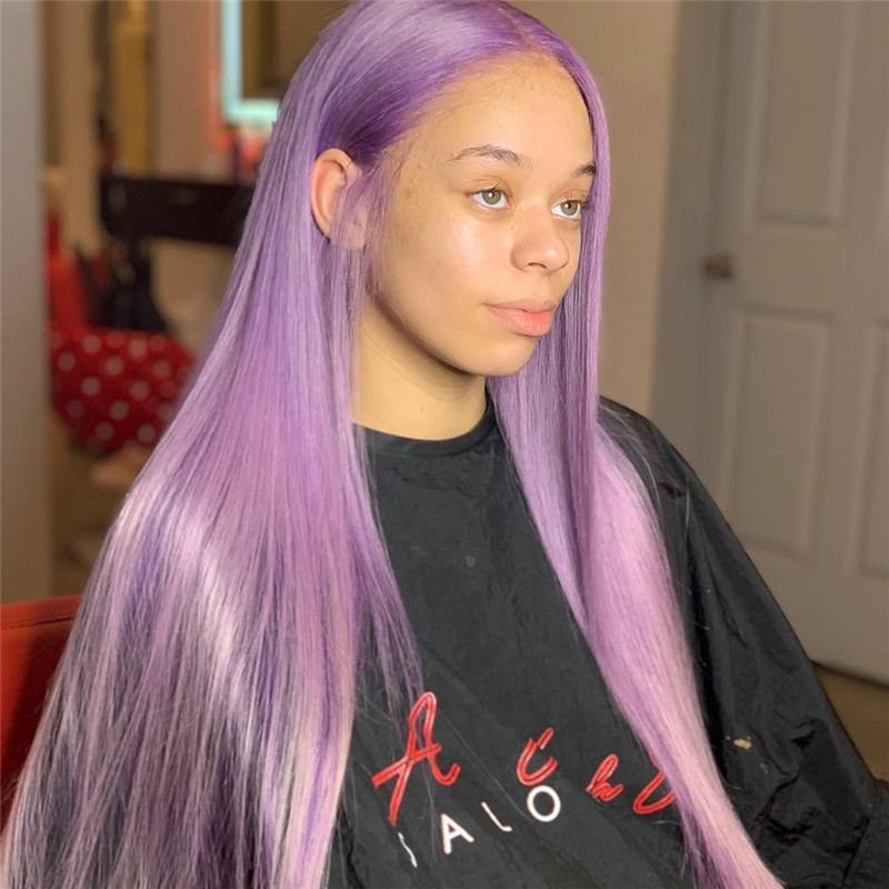 Transparent Purple Lace Front Wig Straight Colored Human Hair Wigs For Women Brazilian Hair Purple Ombre Human Hair Wig 150% - Image 2