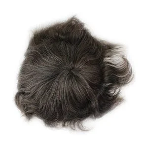 Alternative view of Toupee For Man's Hair Replacement System Wigs With Soft Thin 10"X 8" Mono Lace Hairpiece 90% #5 Brown Human Hair Mixed 10% Grey Hair