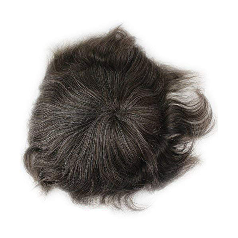Toupee For Man's Hair Replacement System Wigs With Soft Thin 10"X 8" Mono Lace Hairpiece 90% #5 Brown Human Hair Mixed 10% Grey Hair - Image 2