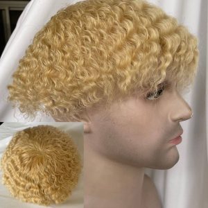 #613 Blonde Mens Wigs Toupees Human Hair Full Lace 360 Weave Curly Man Unit 8x10inch Kinky Curl Toupee for Black Men Swiss Lace Hair System Men Toupee Hair Wigs - Image 4
