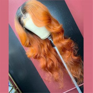 Alternative view of Human Hair Ginger Color With Dark Root Lace Front Wig