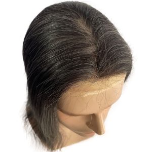 12" Mens Toupee Hair Replacement Systems Swiss Lace Front Natural Hairline Hairpieces Thin Skin PU V-looped 10"x8" Base 1B Black Mixed 20% Grey Synthetic Hair - Image 6