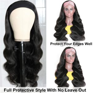 Headband Wigs for Black Women Body Wave Headband Wig Human Hair Wigs Brazilian Virgin Hair Machine Made Wigs Headband Wig 150% Density - Image 3