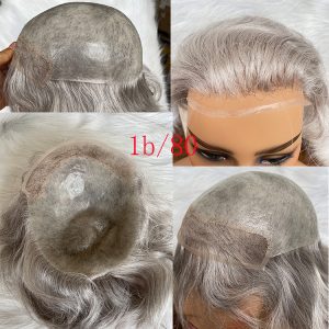 Toupee for Men 100% Human Hair Swiss Lace Front Hair Pieces PU V-looped Men's Hair Replacement System 1B Mixed 80% Grey Hair - Image 10